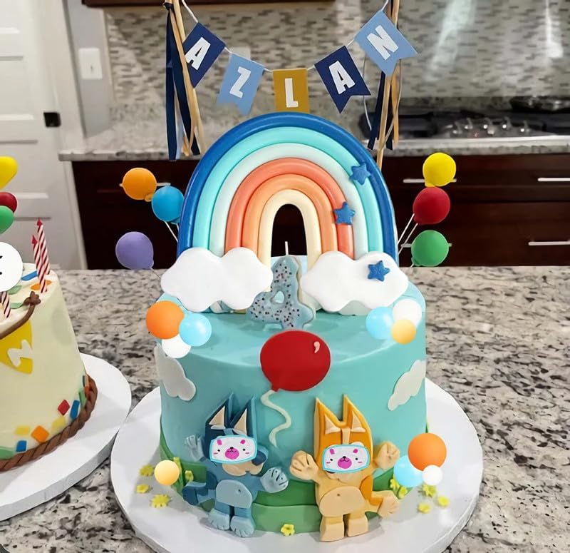 14pcs Blue Rainbow Cake Toppers With Orange White Balls For Dog Birthday Cake Decorations Baby Shower Party Supplies