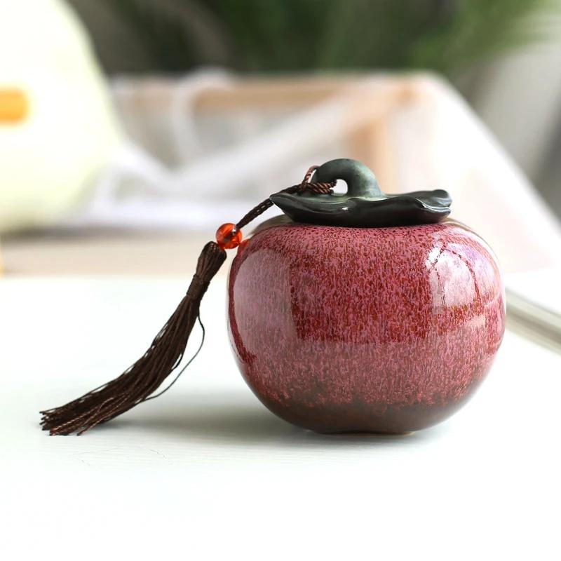 Chinese-style Ceramic Simulation Persimmon Tea Cans Household Portable Mini Cans Gradient Color Tin Foil Sealed Storage Cans