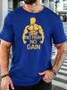 Muscle Silhouette No Pain No Gain Fitness Print Unisexs Cotton Crew Neck Tee Short Sleeve Loose Gym Daily Street Male Wear Top