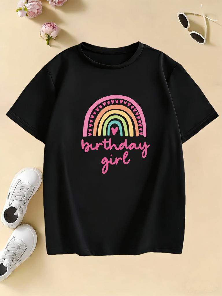 Fashion Rainbow Love Birthday Girl Gothic T Shirts Manga Kids Children's T-shirt Girls Summer Spring Casual Top Tee
