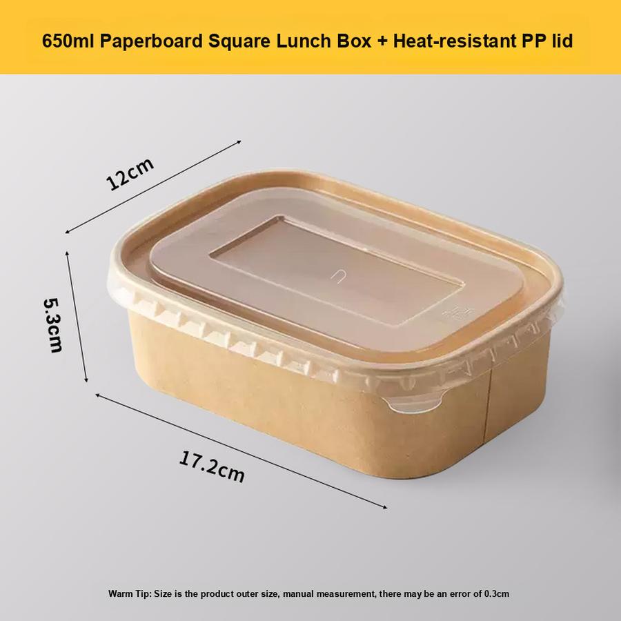 Disposable Paper Food Container for Camping Picnic, Square Takeout Bento Box with Microwave Safe Leak-Proof Bowl