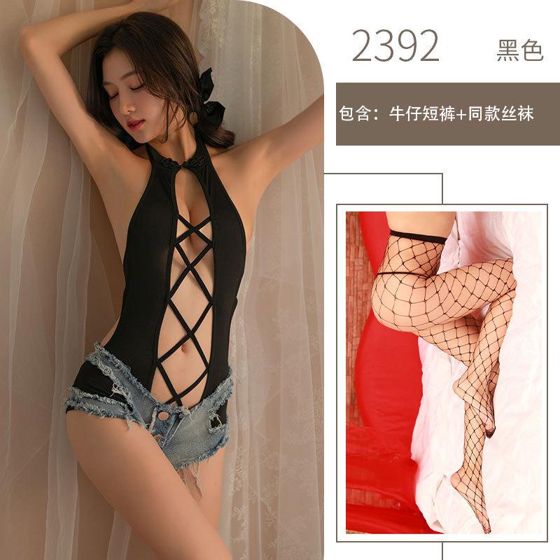 Erotic underwear women's sexy torn copper jeans nightclub low-rise zipper open-file hot pants flirting hot shorts