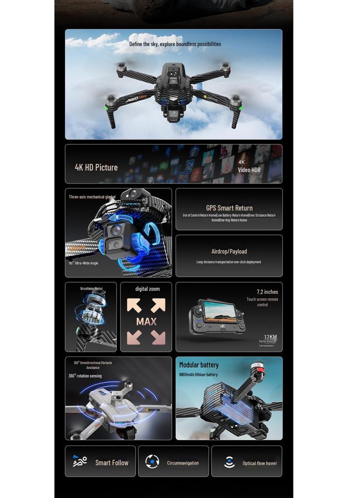 AE60 Three-Axis Gimbal Drone with GPS and HD Digital Image Transmission