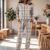 Set Pigiama Casual da Donna a Manica Lunga con Scollo Rotondo e Coulisse, Gamba Larga, per Dormire