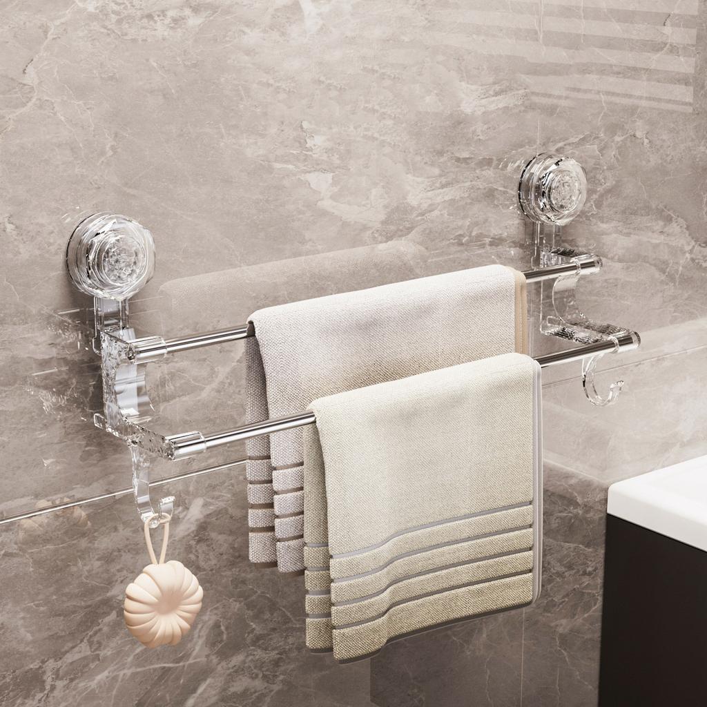 Removable Stainless Steel Suction Cup Towel Rack Bedroom Bathroom Special Punch-free Storage Rack Silver Suction Cup