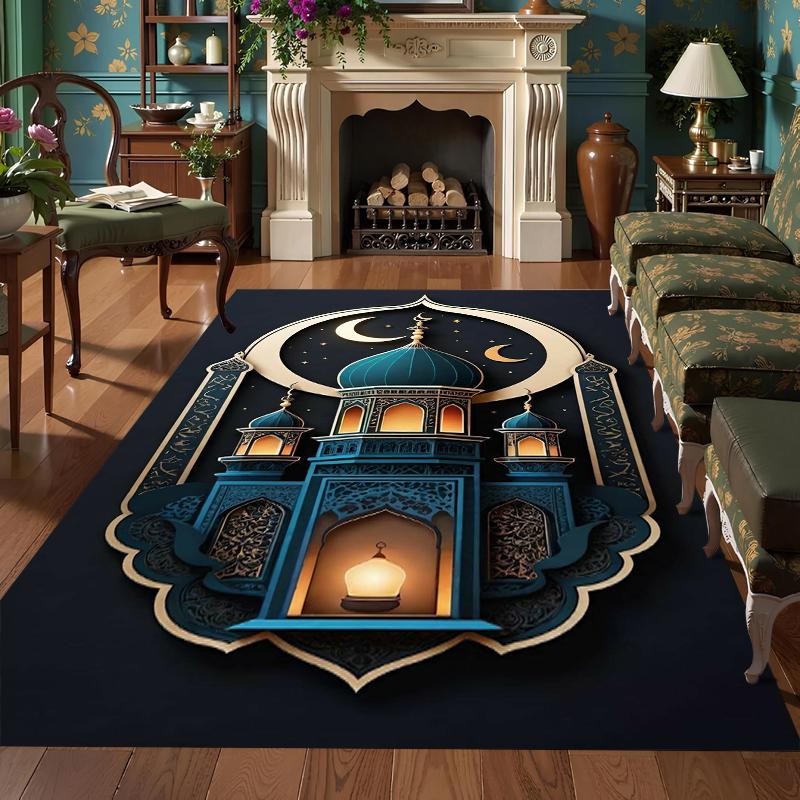Islamic Mosque Prayer Rug Collection Non Slip Wear Resistant Soft Washable Floor Mat for Living Room Bedroom Mosque Decor