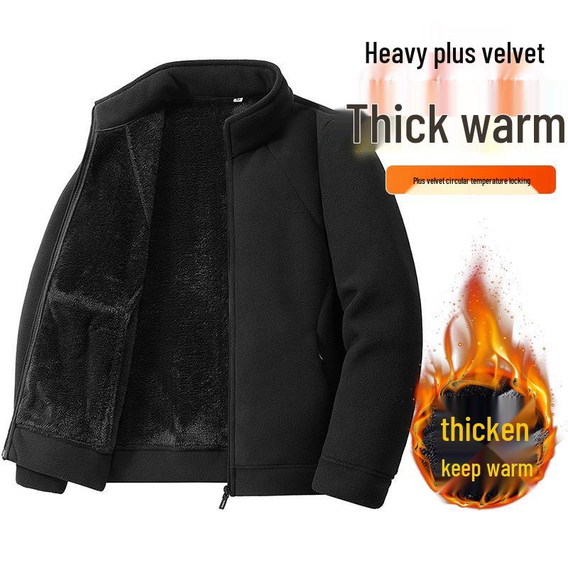 Men's Plus Size M-8XL Stand Collar Fleece Jacket - Loose, Fleece-Lined, Thickened for Autumn/Winter Outdoor Sports