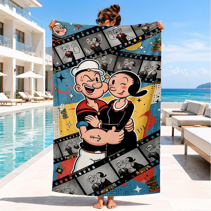 Popeye's Strength Displayed Beach Towel, Super Soft Microfiber, Perfect Gift for Her/Him, Birthday, for Pool, Beach, Travel, Decor Beach Party