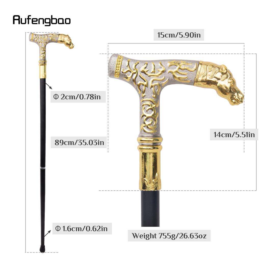 Golden White Horse Handle Luxury Walking Stick Party Fashion Elegant Walking Stick Decorative Cospaly Cane Knob Crosier 90cm