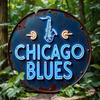 Vintage Chicago Blues Saxophone Neon Tin Metal Wall Art for Home Bar Cafe Decor