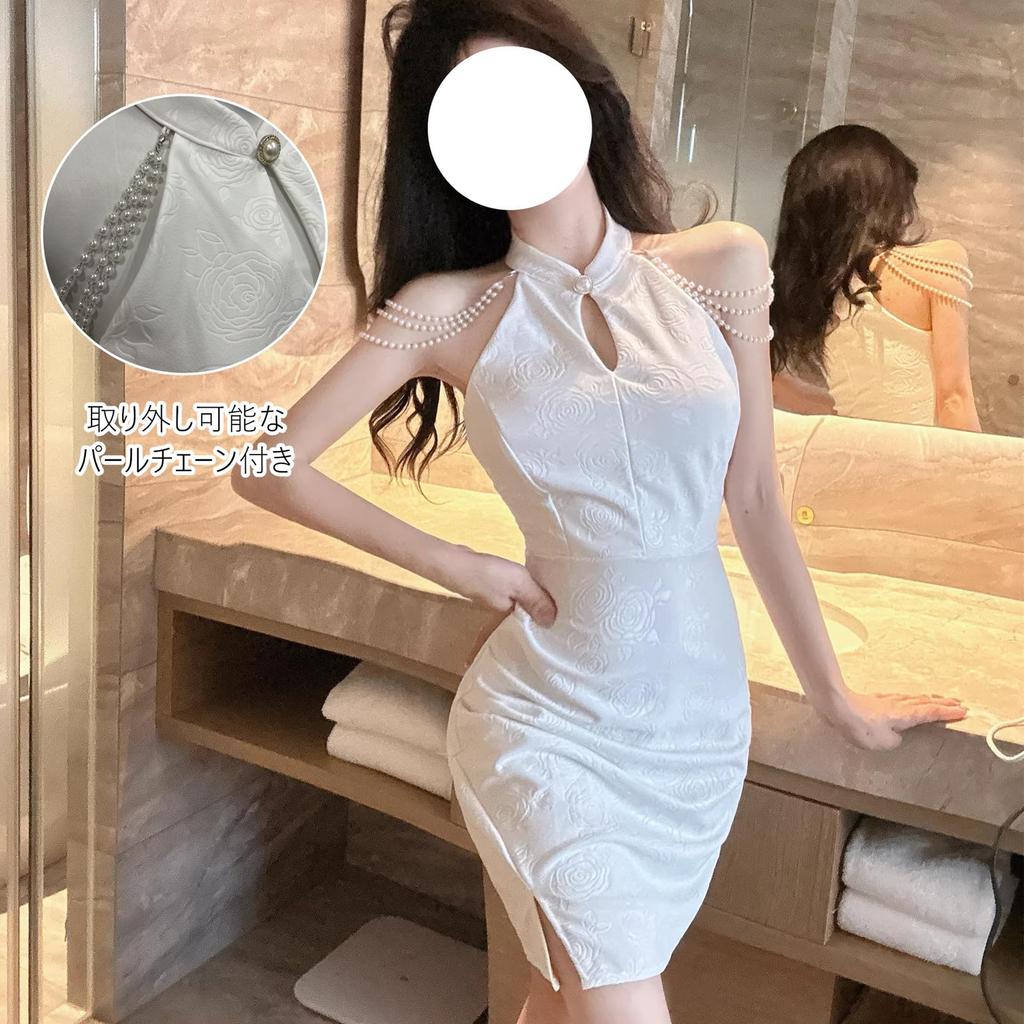 KLGIRL Cheongsam Dress with Mini Rose Slim Gothic Lolita Chinese Perfect for Photo and Parties Women's Fan, Dress, Print, Fit, Costume, Style, White,