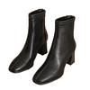 Fashion 2024 Women's Winter New Fashion Round Head Solid Color Leather Surface Simple Rear Zipper Comfortable Warm Bare Boots for Women