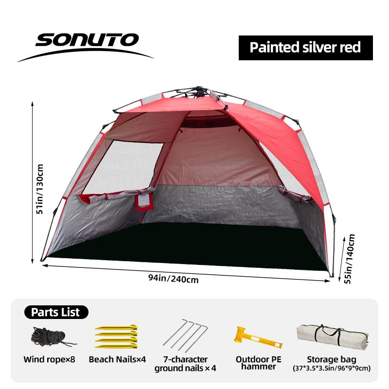 Outdoor 3-4P One-Touch Camping Tent Quick Automatic Opening Beach Fishing Tent Family Travel Picnic Park Anti-UV Shade
