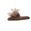2025 Autumn and Winter New Sweet Flower Fluffy Slippers Women's Flat Bottom Home Plush Open Toe One-word Cotton Mop