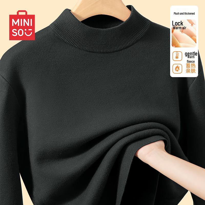 MINISO Men's Fleece-Lined Half-High Collar Knit Sweater