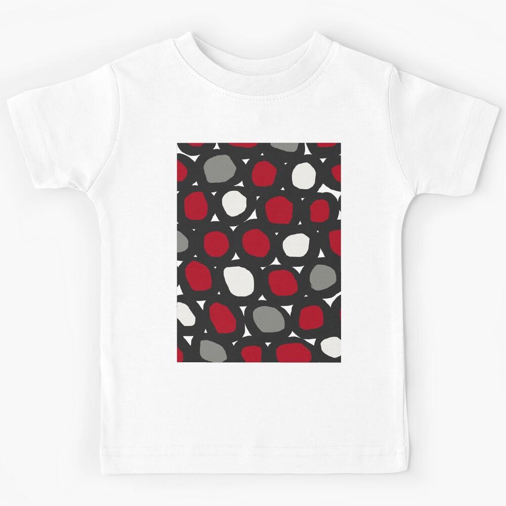 Iconic Retro Geometric Pattern in Charcoal, Red, Off White and Grey Kids T-Shirt 140