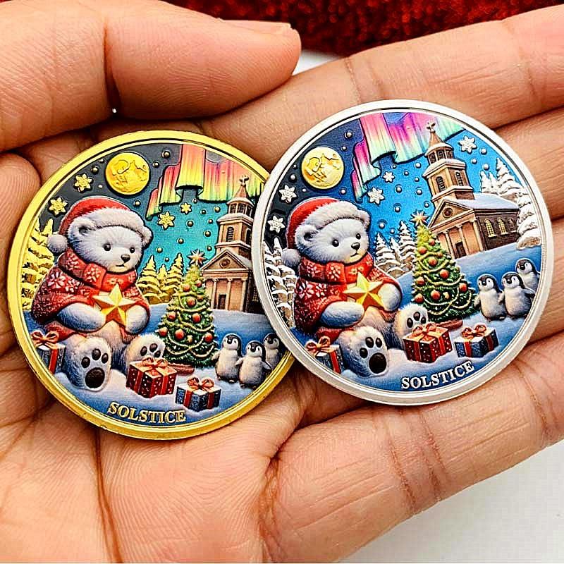 Santa Claus coins, New Year gifts, New Year's greetings, Christmas snowman, bells, commemorative medals, creative decorations, keychain