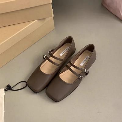 2025 Schuhe für Damen Mary Janes Damen Flats Lässige Alltagsflats Damen Flache Quadratische Zehenpartie Schnallenriemen Schuhe mit weicher Sohle Weiblich