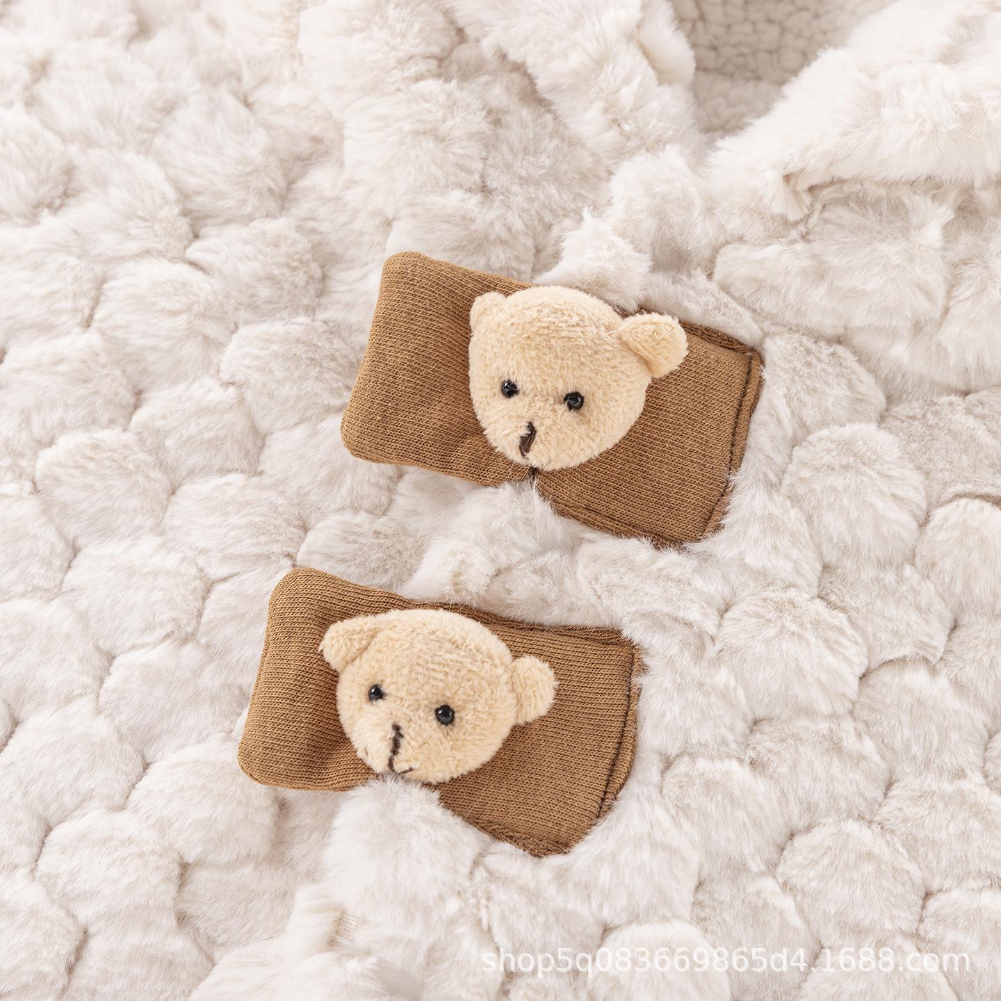 Baby Fleece-Lined Autumn Winter Cloak, Windproof Cape, Warm Beige Bear Design, Korean Style. One size бежевый