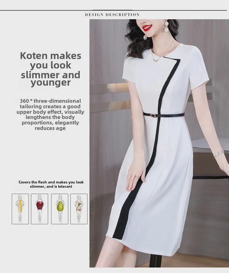 Letní bílé šaty s krátkým rukávem v barevných blokech pro rok 2024