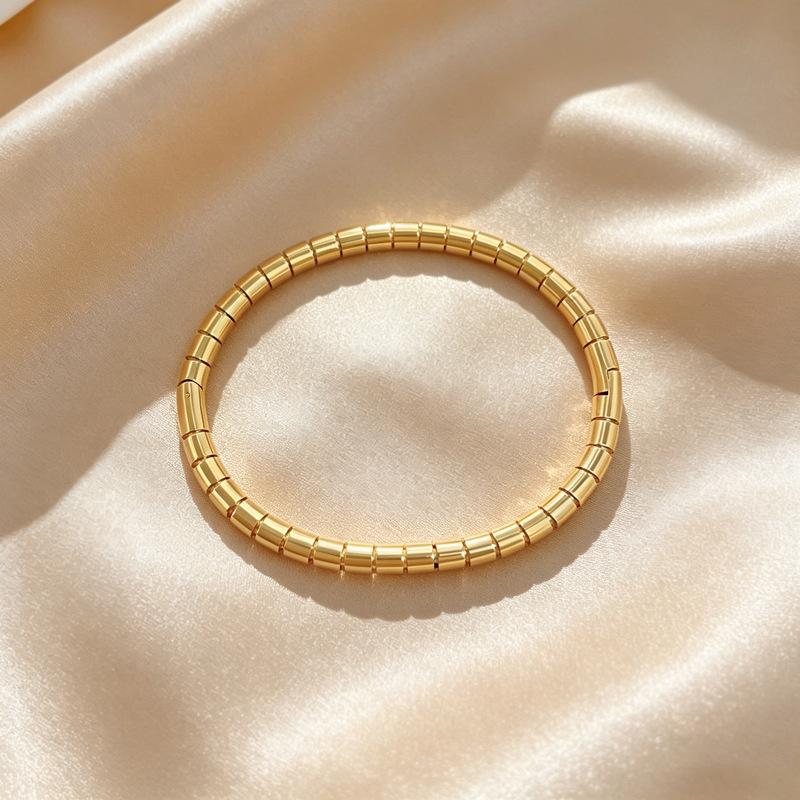 Stainless Steel Bangle for Women Simple 18K Gold Plated Bamboo Can Open Bangles Jewelry Accessories Gifts for Friends Lover