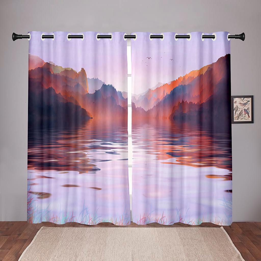 Thick 2Pieces90% Shading Nature Landscape Sunset Sea Blackout Window Curtains For Bedroom Living Room Bathroom Kicthen Door Hall