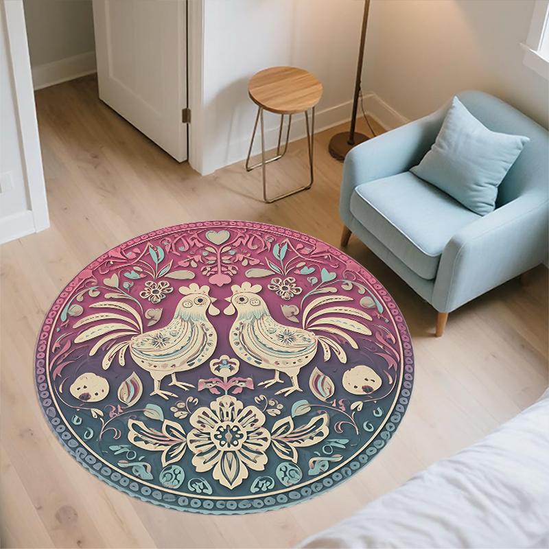 Rooster Pattern Round rug,Carpet Rug for Living Room Bedroom Sofa Playroom Decor,Non-slip Floor Mat,Holiday Gifts and Birthday Gifts.