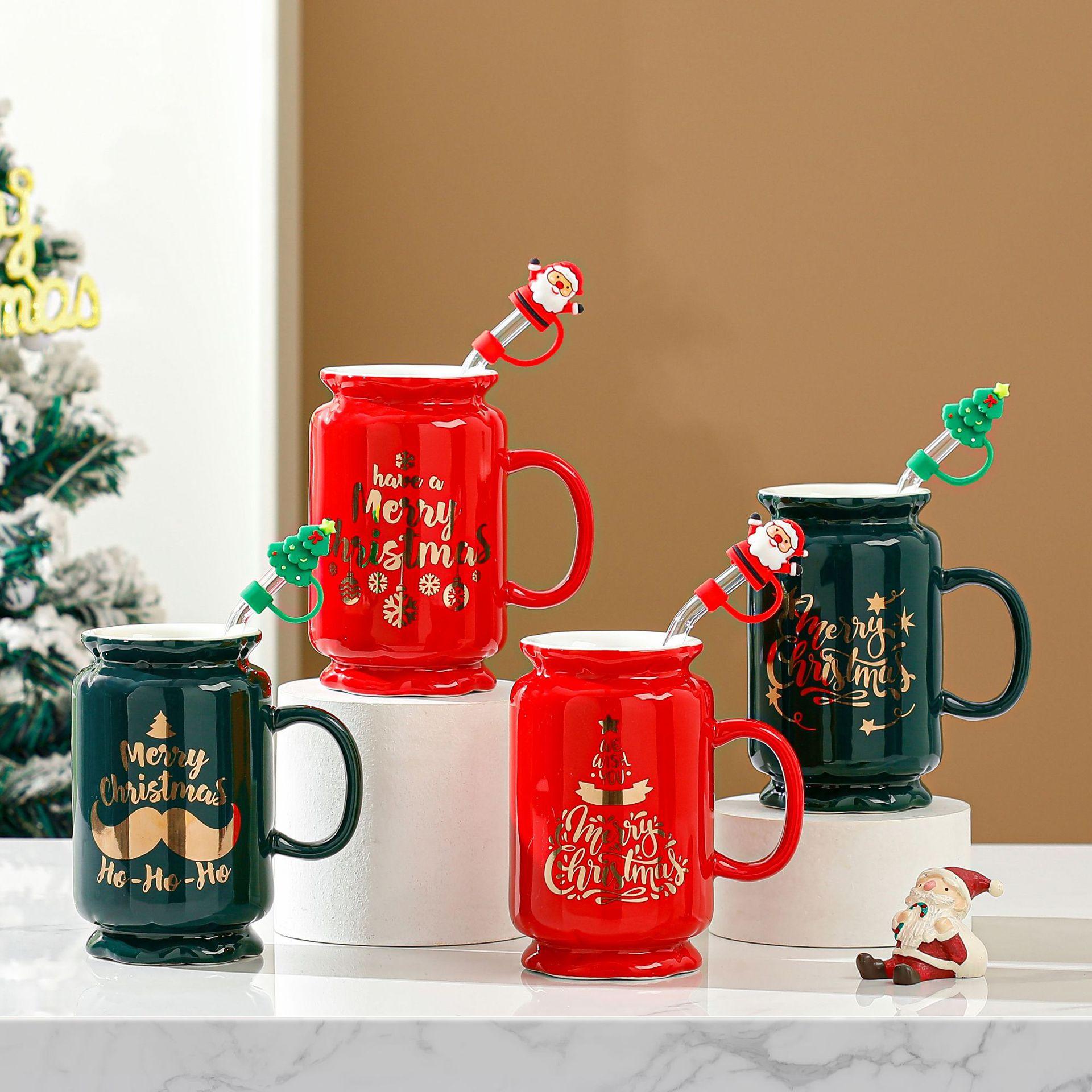 

Золотая роспись усы Рождественская вышивка чашка с поильником Большая вместимость сувенир открытие маленький подарочный одинарный стакан Ins Wind Cup 480ML