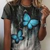 Letnie T-shirty damskie z krótkim rękawem, modne i codzienne, z okrągłym dekoltem i nadrukiem 3D motyla i ważki