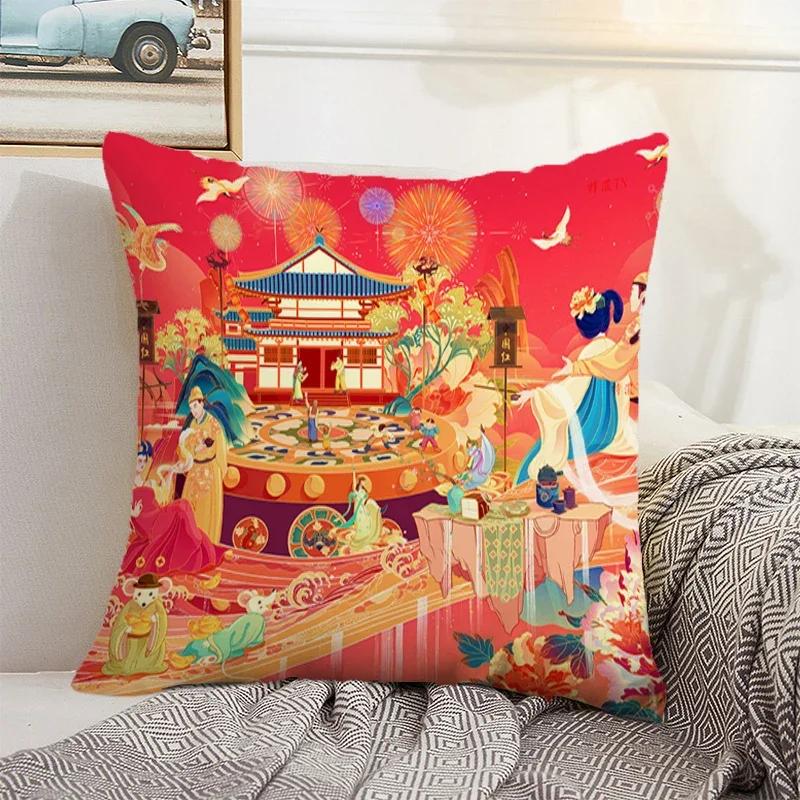 Decorative Sofa Cushion Cover 40x40 Chinese Style Landscape Pillowcase 50x50 Cushions Covers Car Decoration Pillow Home Decor