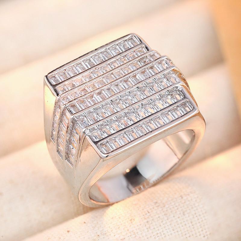 Luxury Inlaid White CZ Square Women's Ring Sparkling CopperColor Geometry Daily Wear Party Jewelry Anniversary Gift