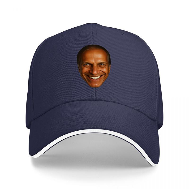 Obama Face Print Baseball Cap Black Adjustable Hat with White Trim and Smiling Portrait Design for Adults