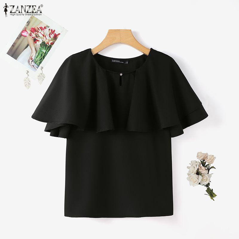 ZANZEA Damen Sommer Lässig Rundhals Locker Halbarm Bluse