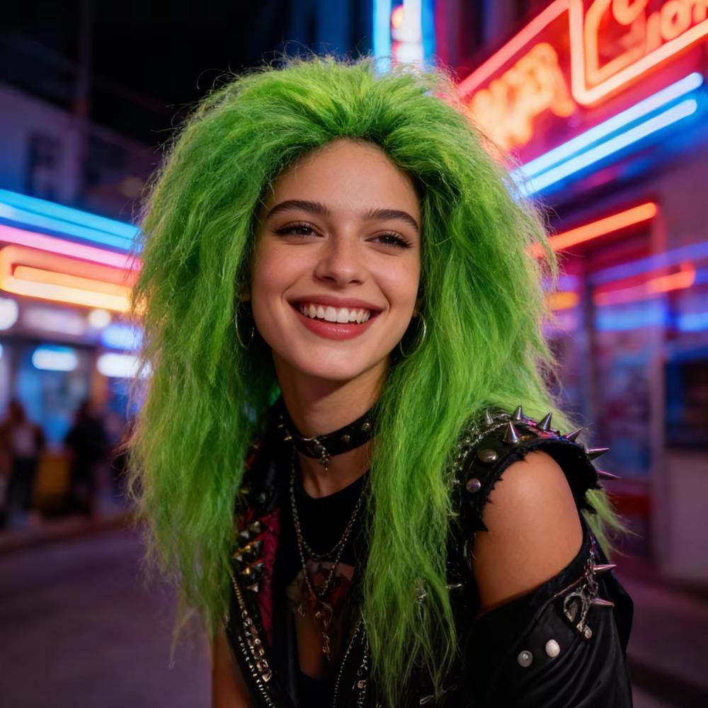 Comfortable Grass Green Explosive Long Curl Fluffy Halloween Party Wig Stage Performance