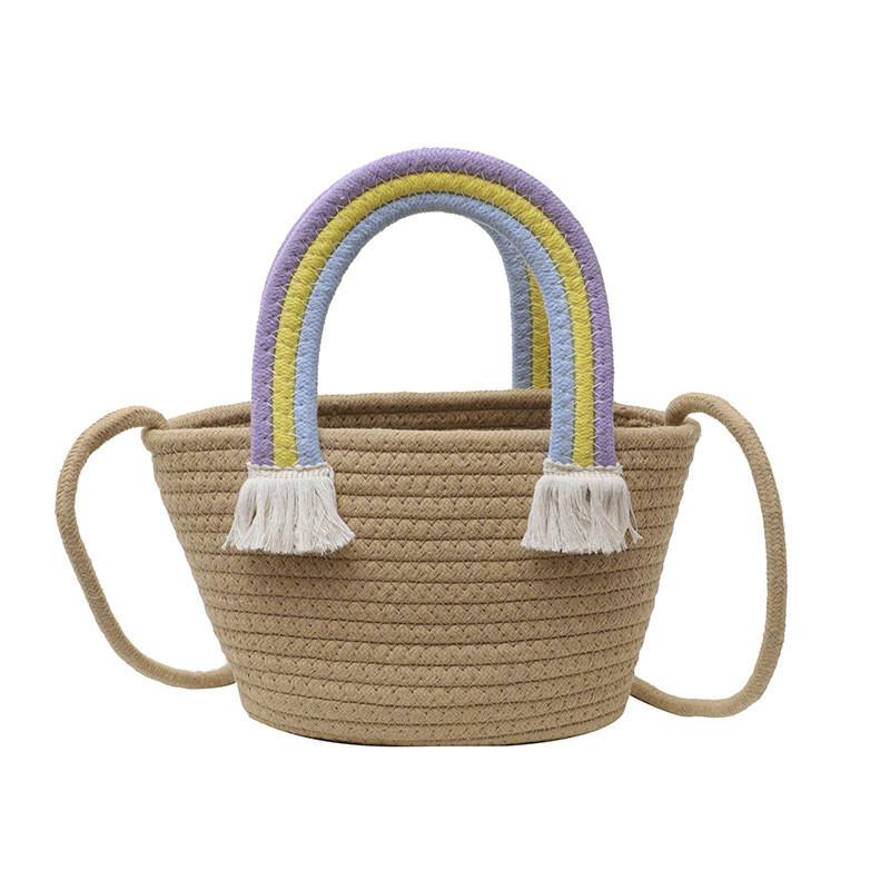 Adorable Rainbow Cloud Tote Bag Handcrafted Cotton Linen Weave Ideal For Beach Getaway