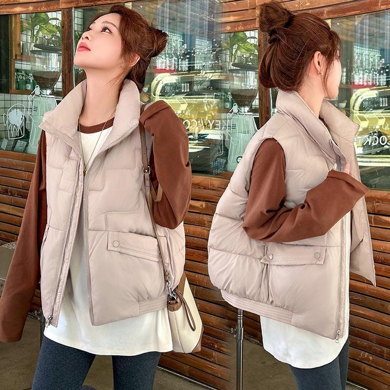 Autumn and Winter New Women's Sleeveless Stand-up Collar Vest Loose Short Down Cotton Vest Winter Coat
