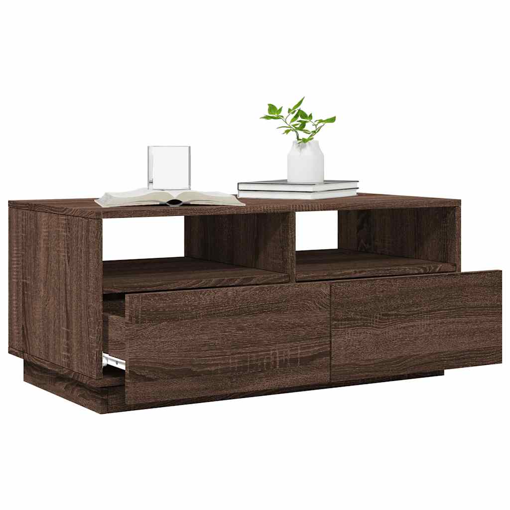 LED Coffee Table In Brown Oak Look 90 X 49 X 40 Cm