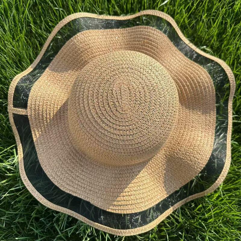 Mesh Wavy Edge Straw Hat Summer Travel Beach Sun Hat Breathable Sunshade Big Eaves Woven DIY Sunscreen Straw Hat