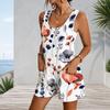 Patch Pocket Sleeveless Tank Romper For Plus Size Women