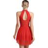 Body da ballo latino Chacha da donna S-XXL: Body Leotard Monopezzo Senza Maniche con Strass Scintillanti, Schiena Svuotata, Gonna Irregolare, per Ginnastica
