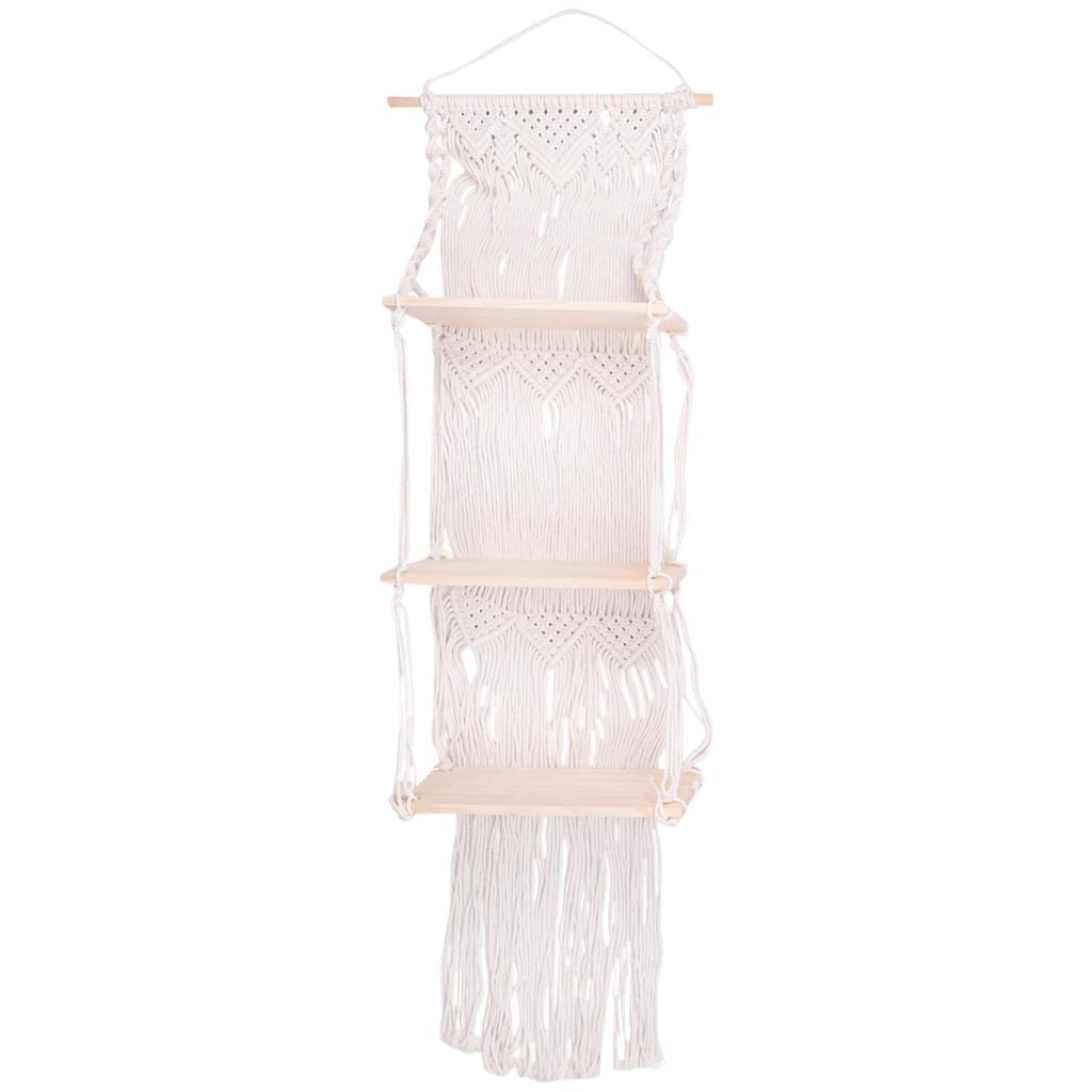 M-Modern-Boho Macrame Wall Hanging Shelf 3 Tier Handmade Woven Tassel Wood Organizer Shelves Wall Floating Hanger For Home Decor