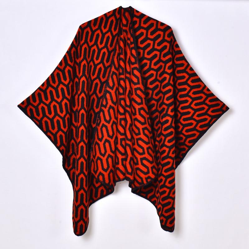 Women's shawl simple and fashionable autumn and winter jacquard split outer cover decorative shawl cape Yunnan travel outer cover