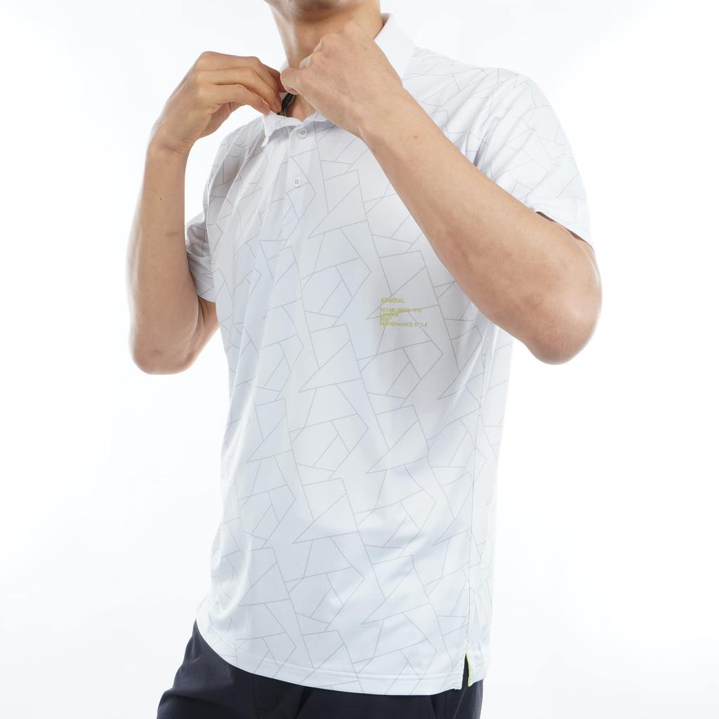 Admiral Golf ADMA351 Men's White Geometric Print High Tension Polo Golf Shirt