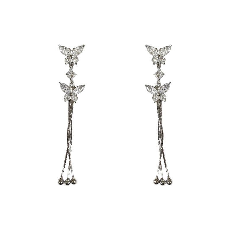 Exquisite Rhinestone Butterfly Tassel Earrings: Versatile, Fashionable Drops for Women