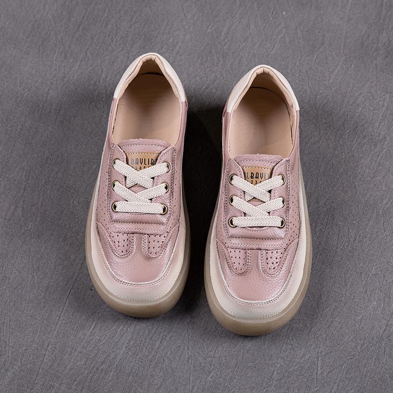 

Первый слой коровьей кожи маленькие туфли на доске женские весна 2025 новая кожа ретро плоская платформа одинарные туфли женская повседневная обувь 40 розовый