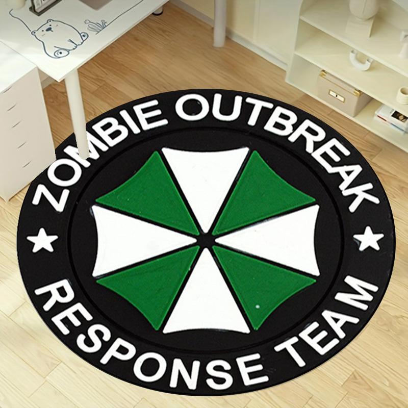 1pc Zombie Outbreak Response Team Round Rug - Home Office Outdoor Circular Carpet Gift Decorative Mat with Green and White Umbrella DesignRC2814