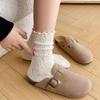 Spring, Autumn and Winter Retro Breathable Mid-calf Pile Socks for Women with Hollowed-out, Moving Loop Mesh Lace, White