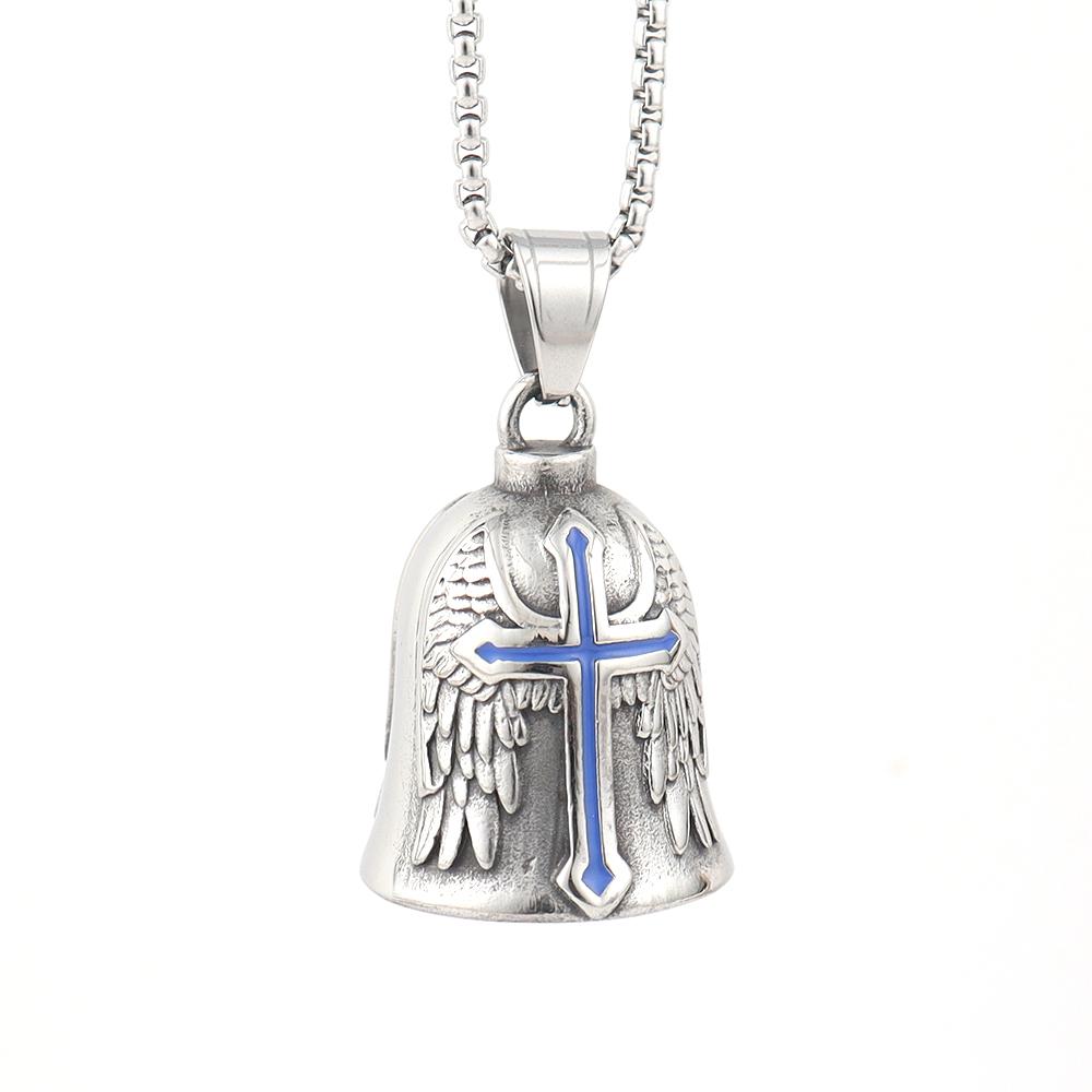 Vintage Stainless Steel Luck Bell Pendant Charm Riding Amulet Necklaces For Men Fashion Motorcycle Hip Hop Rock Party Jewelry