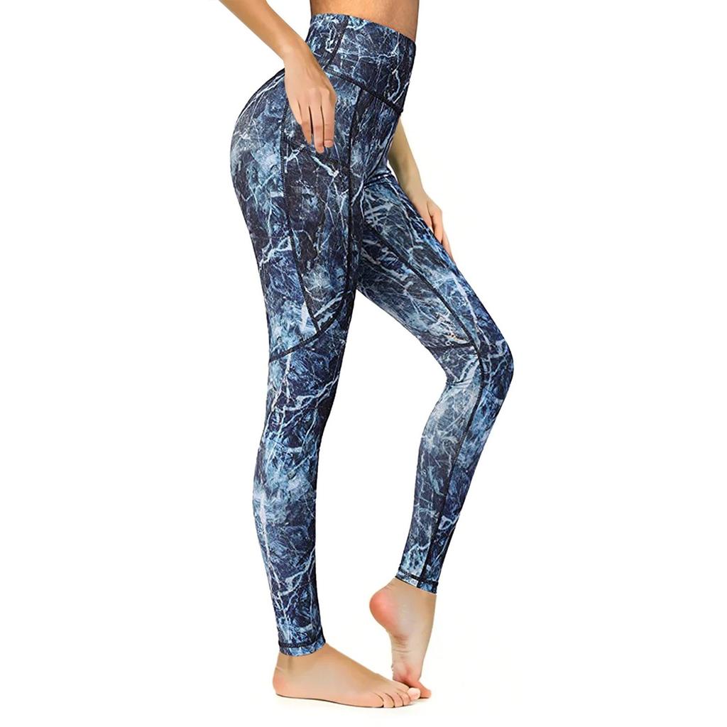 Women's Casual High-waisted Elastic Multi-color Exercise Patchwork Pocket Leggings Yoga Pants Nine-point Pants