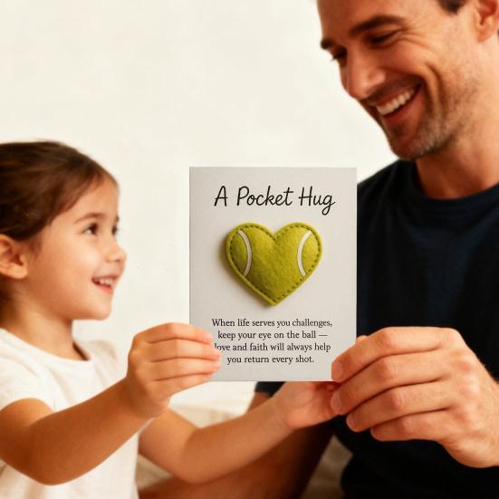 1/2/3Pcs Love Heart Tennis Pocket Hug with Positive Card Emotional Support Heart Shaped Ball Figurine Pocket Token Athletes Sports Fans Gift